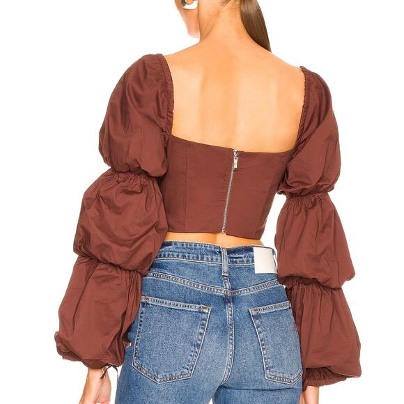 Majorelle Brown Corset Top SMALL Bustier Pirate Puff Sleeves Steampunk $128 NEW - Picture 3 of 7